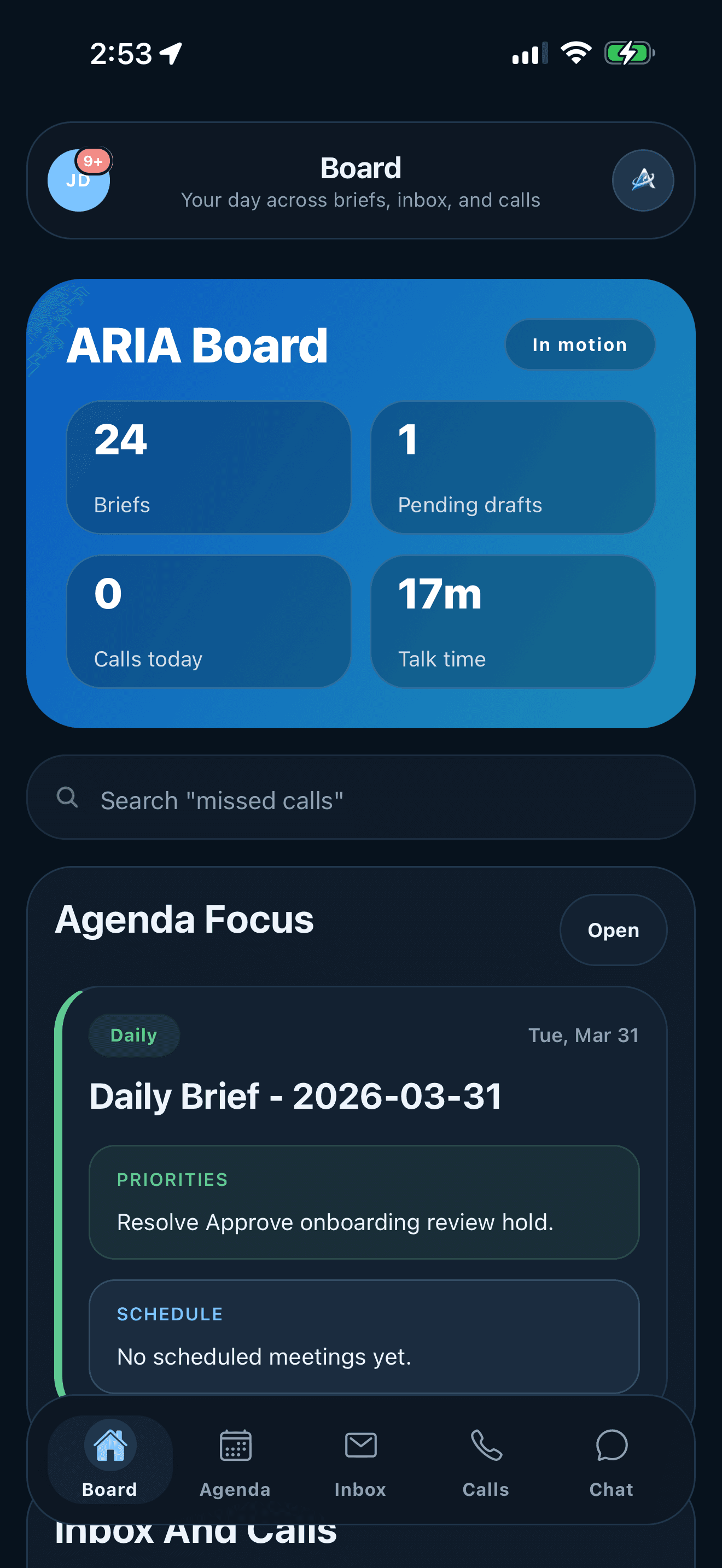 ARIA Board screen on iPhone